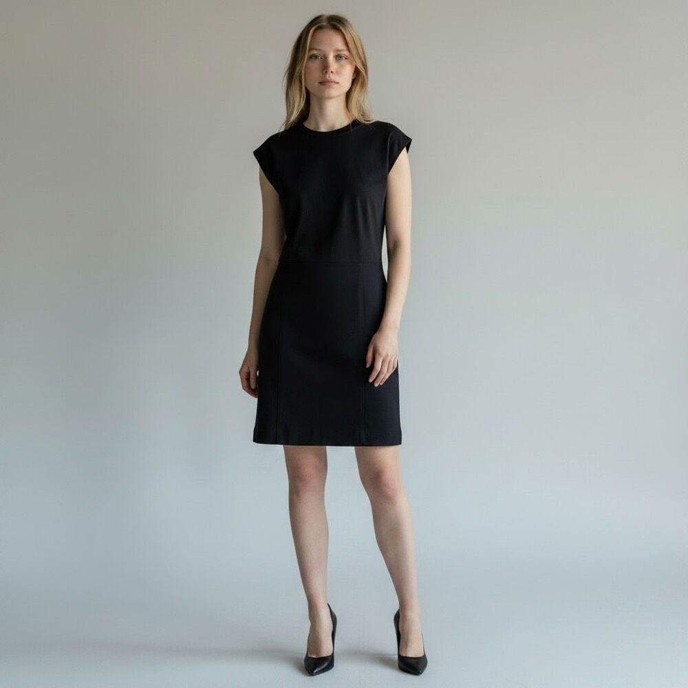Theory Womens Black Cotton Cap-Sleeve Dress Size 4